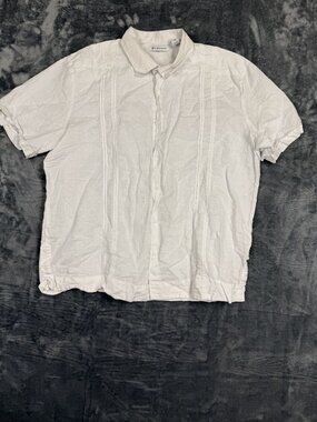 Cubavera Mens White Short Sleeve Button-Up Shirt XL Linen Blend Casual